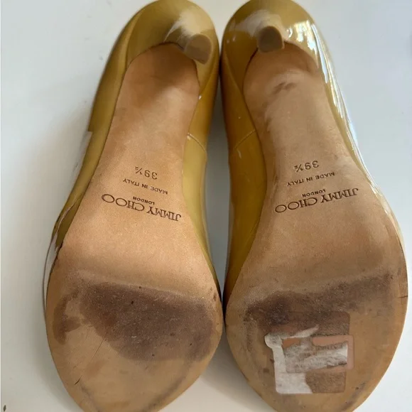 Jimmy Choo Peep Toe Stilettos, Tan Patent Leather, size 9 (39.5) - Picture 7 of 7